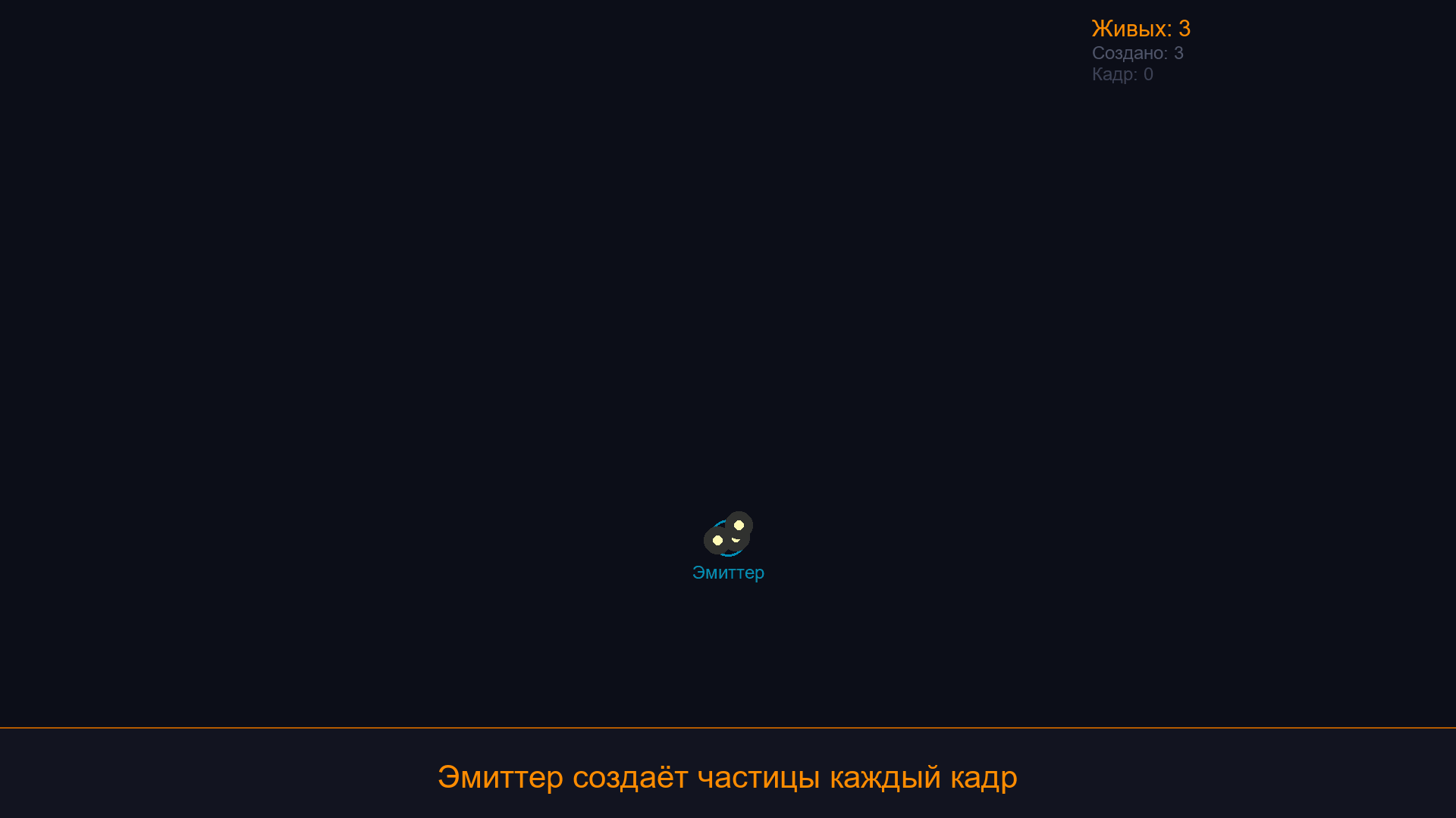 Система частиц - эмиттер порождает частицы, гравитация + затухание + смерть